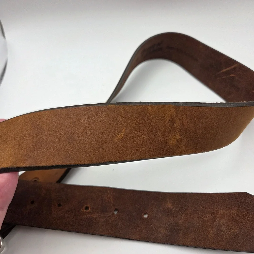 Tony Lama Mens Brown Genuine Leather Western Belt Silver Buckle 32 USA Made‎